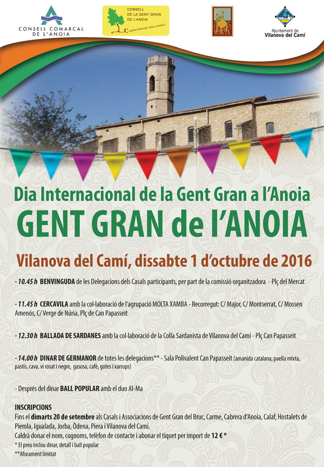 L’Anoia celebrarà aquest dissabte el Dia Internacional de la Gent Gran a Vilanova del Camí